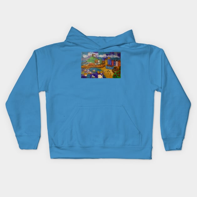 Atmospheric view of Tenby, Pembrokeshire Kids Hoodie by Casimirasquirkyart